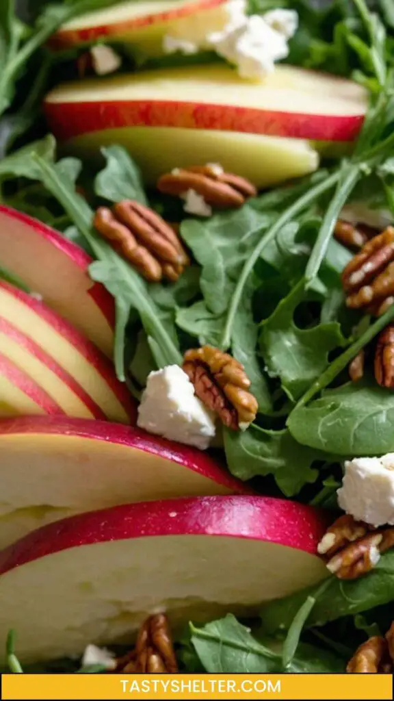 Arugula and Apple Healthy Salad with Goat Cheese and Pecans