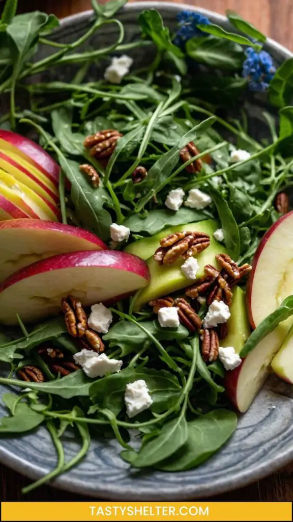 How to Make Arugula and Apple Healthy Salad with Goat Cheese and Pecans