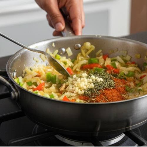 Step 4: Adding Spices and Garlic